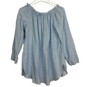 Jones New York NWT Women's Smocked Neckline Blouse Top Blue White Size Small